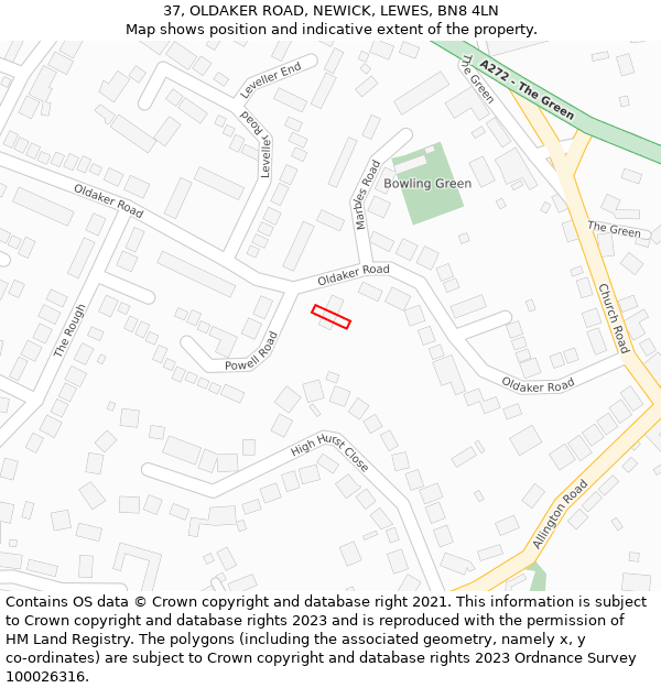 37, OLDAKER ROAD, NEWICK, LEWES, BN8 4LN: Location map and indicative extent of plot