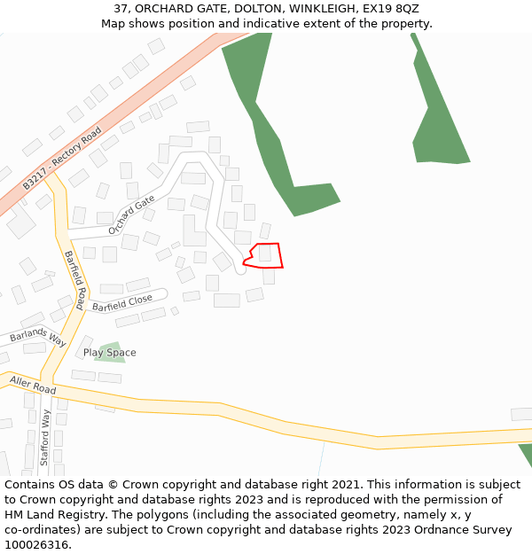 37, ORCHARD GATE, DOLTON, WINKLEIGH, EX19 8QZ: Location map and indicative extent of plot