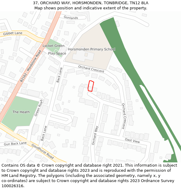 37, ORCHARD WAY, HORSMONDEN, TONBRIDGE, TN12 8LA: Location map and indicative extent of plot