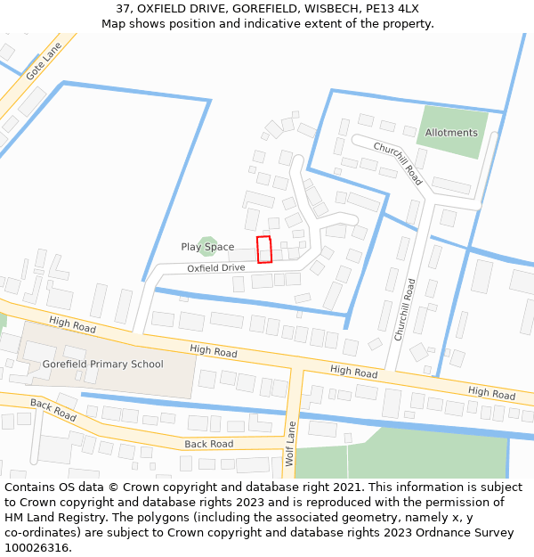 37, OXFIELD DRIVE, GOREFIELD, WISBECH, PE13 4LX: Location map and indicative extent of plot