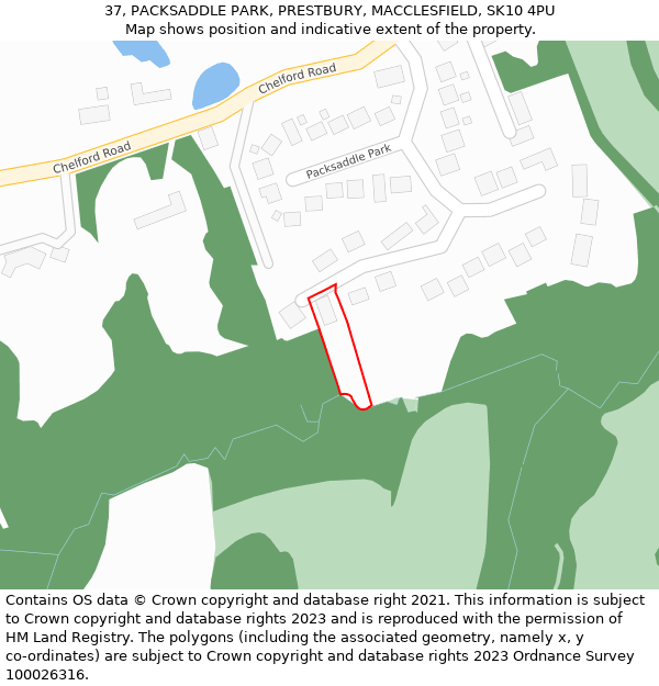 37, PACKSADDLE PARK, PRESTBURY, MACCLESFIELD, SK10 4PU: Location map and indicative extent of plot