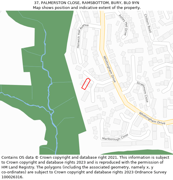37, PALMERSTON CLOSE, RAMSBOTTOM, BURY, BL0 9YN: Location map and indicative extent of plot