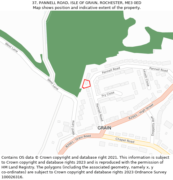 37, PANNELL ROAD, ISLE OF GRAIN, ROCHESTER, ME3 0ED: Location map and indicative extent of plot