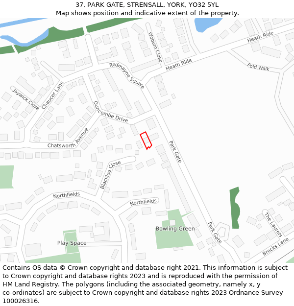 37, PARK GATE, STRENSALL, YORK, YO32 5YL: Location map and indicative extent of plot