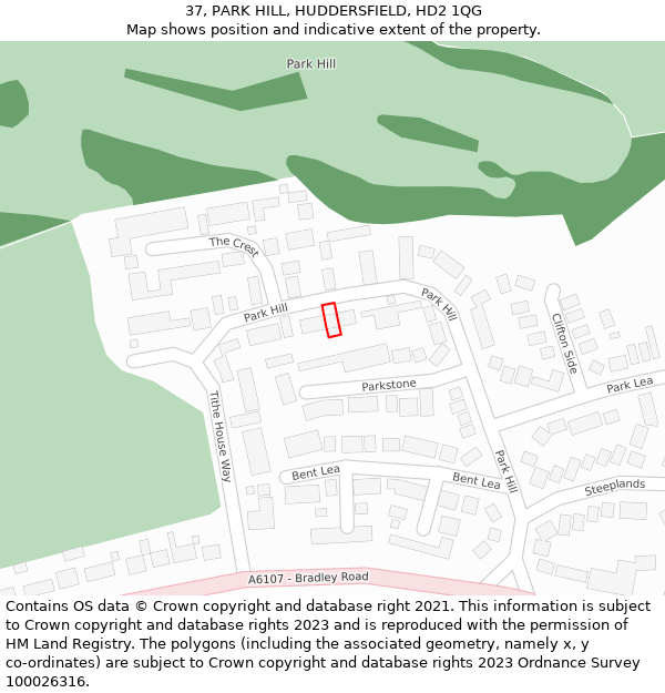 37, PARK HILL, HUDDERSFIELD, HD2 1QG: Location map and indicative extent of plot