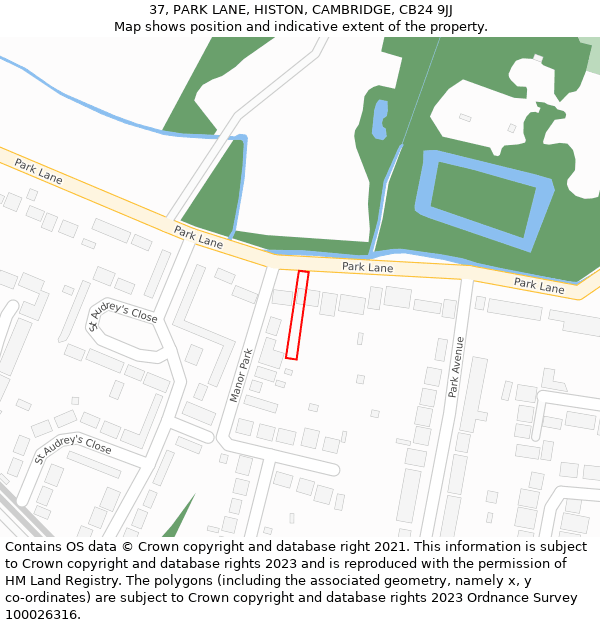 37, PARK LANE, HISTON, CAMBRIDGE, CB24 9JJ: Location map and indicative extent of plot