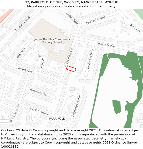 37, PARR FOLD AVENUE, WORSLEY, MANCHESTER, M28 7HE: Location map and indicative extent of plot