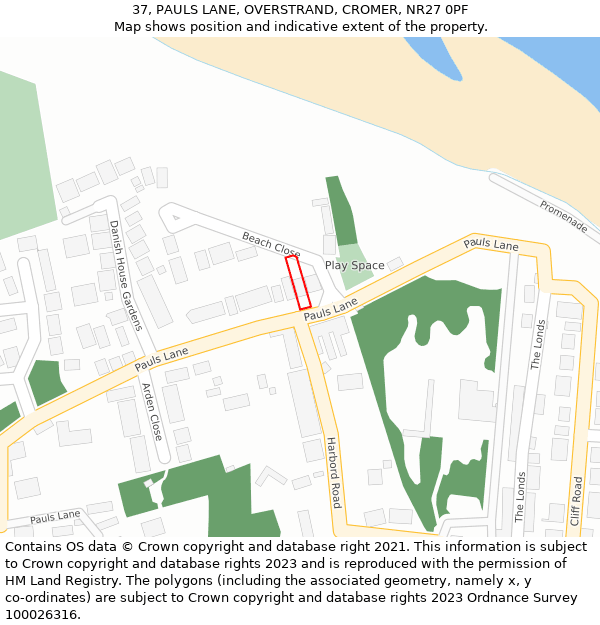 37, PAULS LANE, OVERSTRAND, CROMER, NR27 0PF: Location map and indicative extent of plot