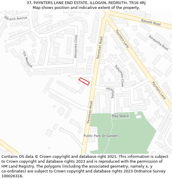 37, PAYNTERS LANE END ESTATE, ILLOGAN, REDRUTH, TR16 4RJ: Location map and indicative extent of plot