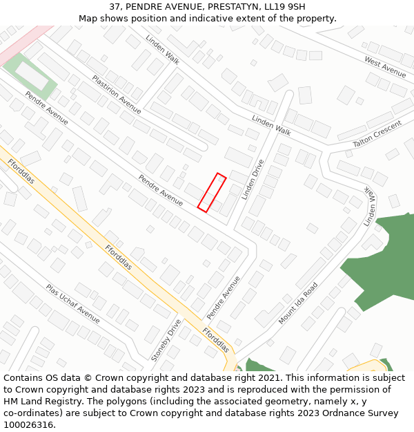 37, PENDRE AVENUE, PRESTATYN, LL19 9SH: Location map and indicative extent of plot