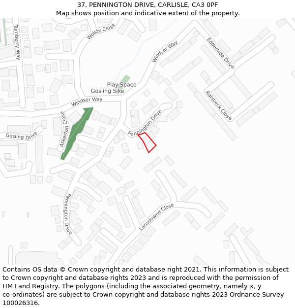 37, PENNINGTON DRIVE, CARLISLE, CA3 0PF: Location map and indicative extent of plot