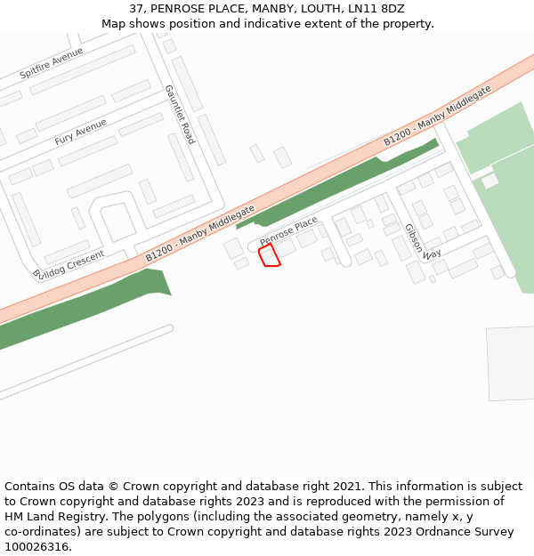 37, PENROSE PLACE, MANBY, LOUTH, LN11 8DZ: Location map and indicative extent of plot