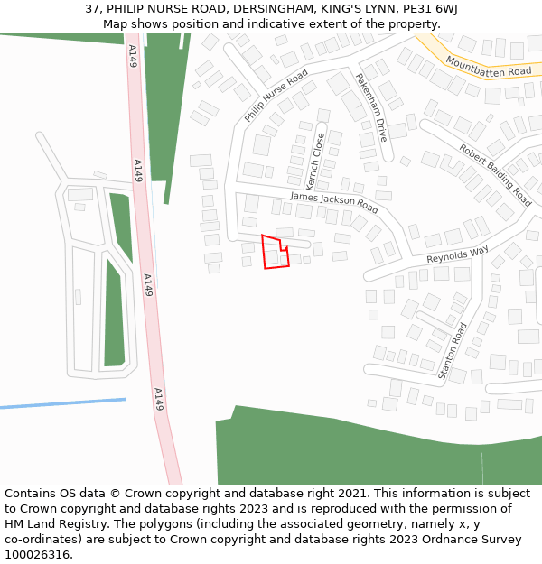 37, PHILIP NURSE ROAD, DERSINGHAM, KING'S LYNN, PE31 6WJ: Location map and indicative extent of plot