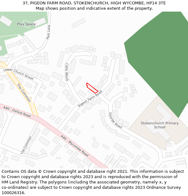 37, PIGEON FARM ROAD, STOKENCHURCH, HIGH WYCOMBE, HP14 3TE: Location map and indicative extent of plot