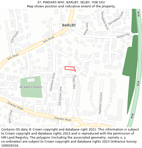 37, PINDARS WAY, BARLBY, SELBY, YO8 5XU: Location map and indicative extent of plot