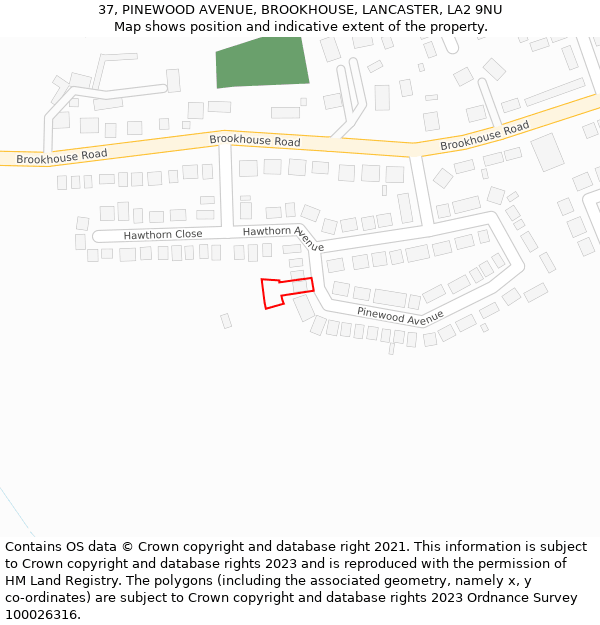 37, PINEWOOD AVENUE, BROOKHOUSE, LANCASTER, LA2 9NU: Location map and indicative extent of plot