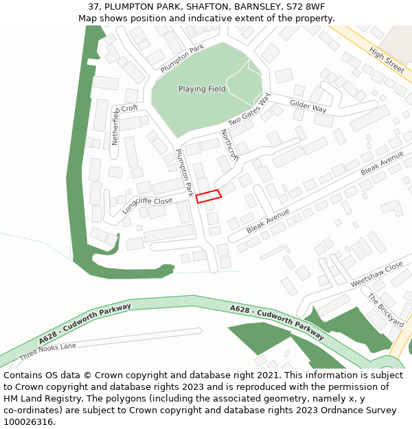 37, PLUMPTON PARK, SHAFTON, BARNSLEY, S72 8WF: Location map and indicative extent of plot