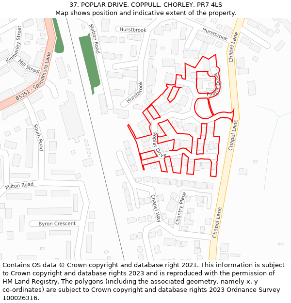 37, POPLAR DRIVE, COPPULL, CHORLEY, PR7 4LS: Location map and indicative extent of plot