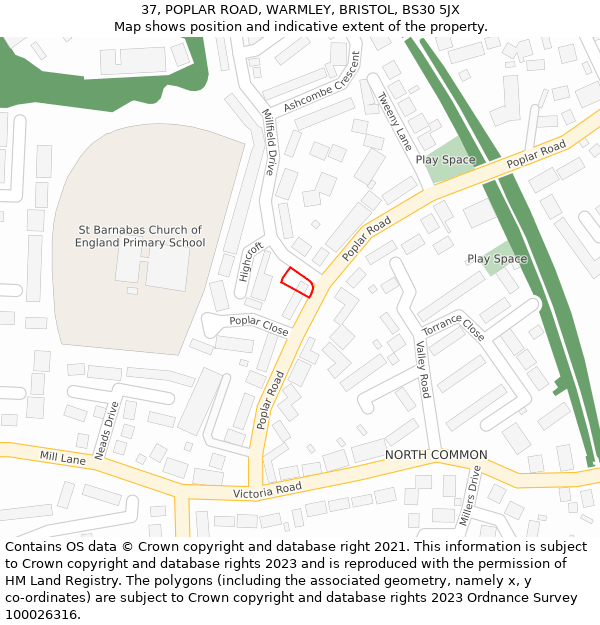 37, POPLAR ROAD, WARMLEY, BRISTOL, BS30 5JX: Location map and indicative extent of plot