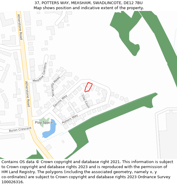 37, POTTERS WAY, MEASHAM, SWADLINCOTE, DE12 7BU: Location map and indicative extent of plot