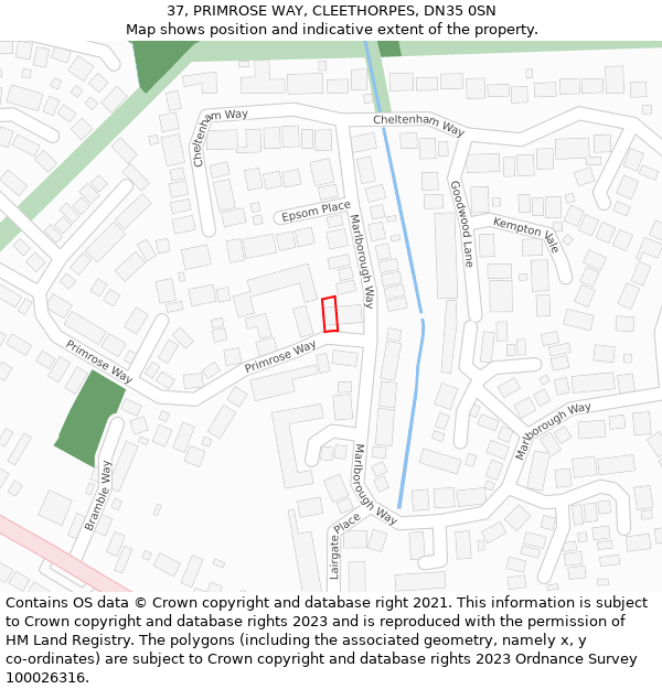 37, PRIMROSE WAY, CLEETHORPES, DN35 0SN: Location map and indicative extent of plot