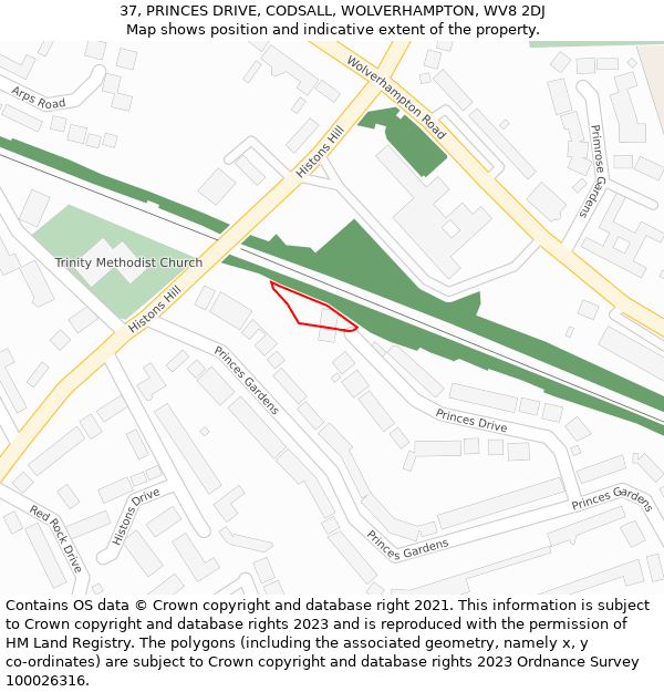 37, PRINCES DRIVE, CODSALL, WOLVERHAMPTON, WV8 2DJ: Location map and indicative extent of plot