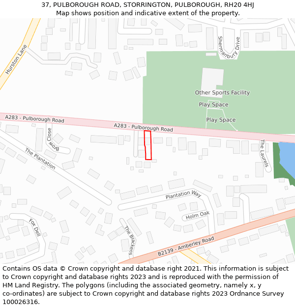 37, PULBOROUGH ROAD, STORRINGTON, PULBOROUGH, RH20 4HJ: Location map and indicative extent of plot