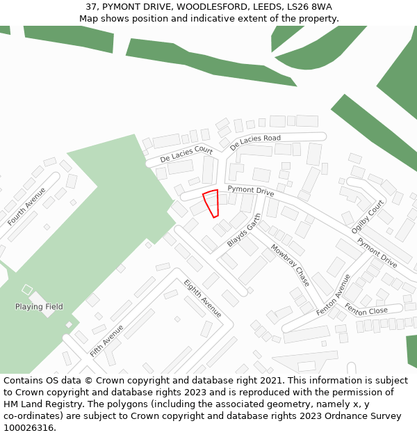 37, PYMONT DRIVE, WOODLESFORD, LEEDS, LS26 8WA: Location map and indicative extent of plot