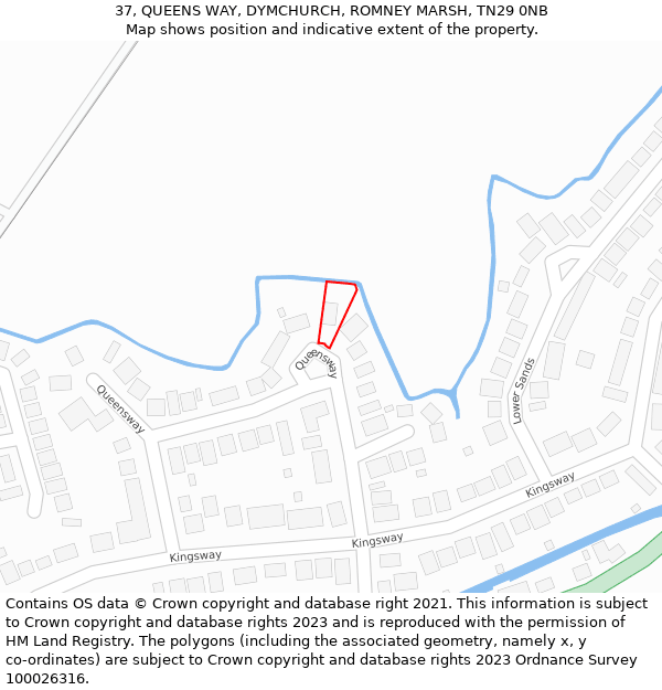 37, QUEENS WAY, DYMCHURCH, ROMNEY MARSH, TN29 0NB: Location map and indicative extent of plot