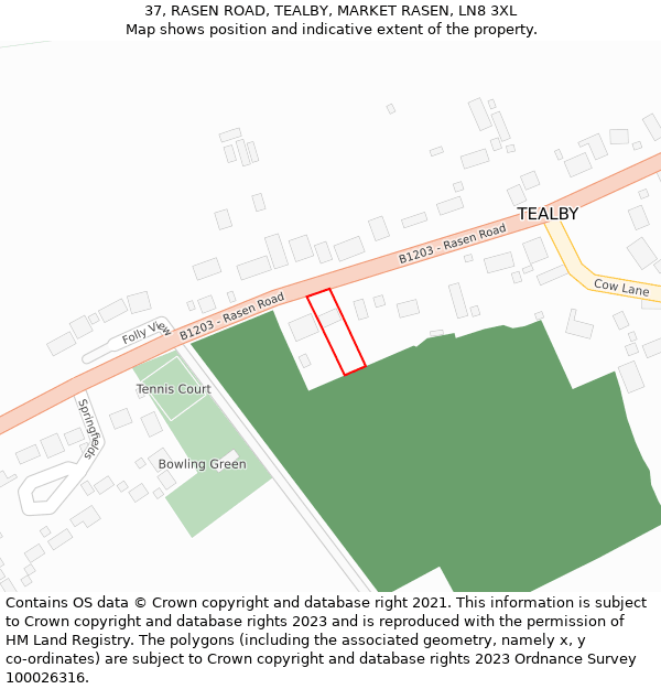 37, RASEN ROAD, TEALBY, MARKET RASEN, LN8 3XL: Location map and indicative extent of plot