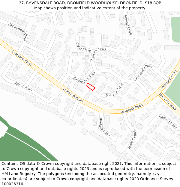 37, RAVENSDALE ROAD, DRONFIELD WOODHOUSE, DRONFIELD, S18 8QP: Location map and indicative extent of plot