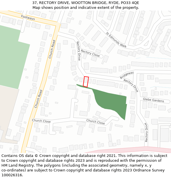 37, RECTORY DRIVE, WOOTTON BRIDGE, RYDE, PO33 4QE: Location map and indicative extent of plot