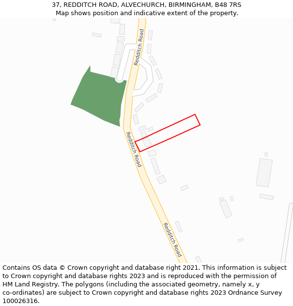 37, REDDITCH ROAD, ALVECHURCH, BIRMINGHAM, B48 7RS: Location map and indicative extent of plot