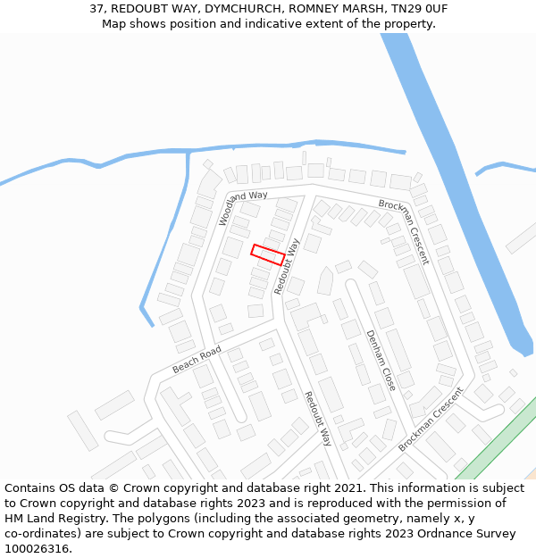 37, REDOUBT WAY, DYMCHURCH, ROMNEY MARSH, TN29 0UF: Location map and indicative extent of plot