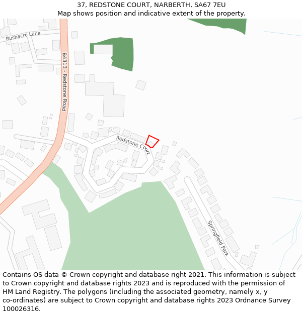 37, REDSTONE COURT, NARBERTH, SA67 7EU: Location map and indicative extent of plot