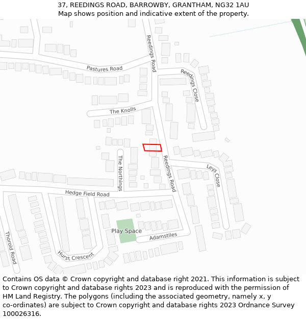 37, REEDINGS ROAD, BARROWBY, GRANTHAM, NG32 1AU: Location map and indicative extent of plot