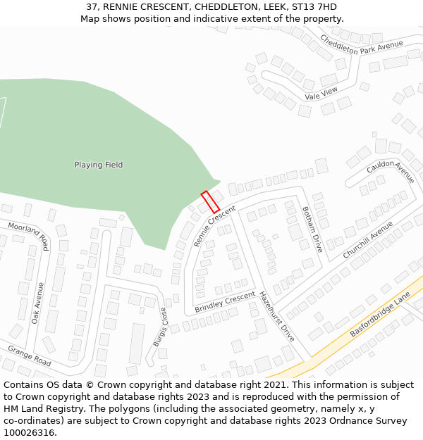 37, RENNIE CRESCENT, CHEDDLETON, LEEK, ST13 7HD: Location map and indicative extent of plot