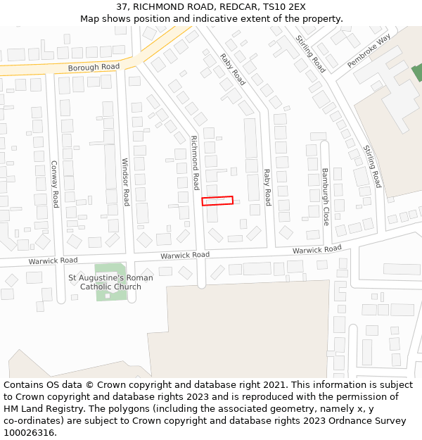 37, RICHMOND ROAD, REDCAR, TS10 2EX: Location map and indicative extent of plot