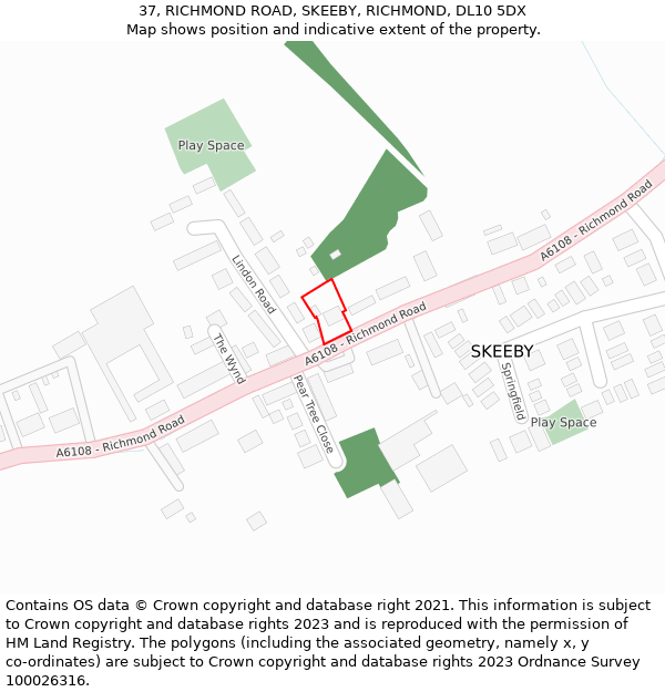 37, RICHMOND ROAD, SKEEBY, RICHMOND, DL10 5DX: Location map and indicative extent of plot