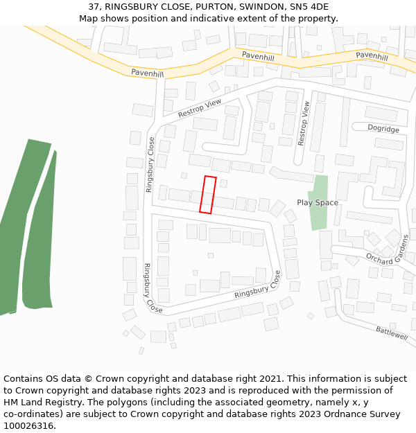 37, RINGSBURY CLOSE, PURTON, SWINDON, SN5 4DE: Location map and indicative extent of plot