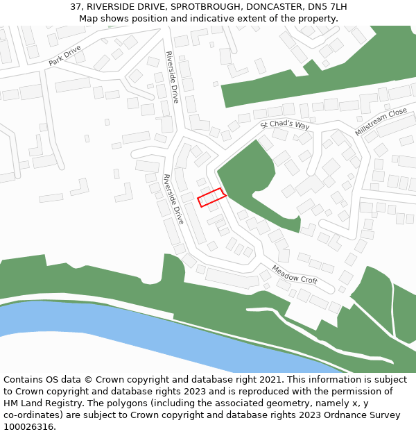 37, RIVERSIDE DRIVE, SPROTBROUGH, DONCASTER, DN5 7LH: Location map and indicative extent of plot