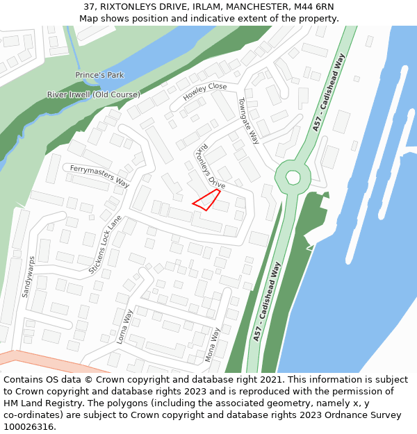 37, RIXTONLEYS DRIVE, IRLAM, MANCHESTER, M44 6RN: Location map and indicative extent of plot