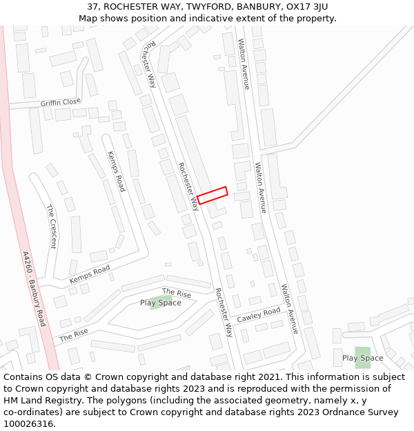 37, ROCHESTER WAY, TWYFORD, BANBURY, OX17 3JU: Location map and indicative extent of plot