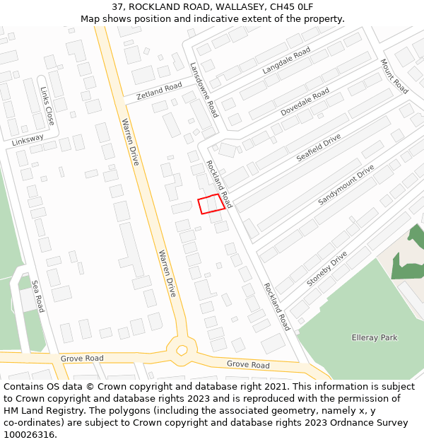 37, ROCKLAND ROAD, WALLASEY, CH45 0LF: Location map and indicative extent of plot