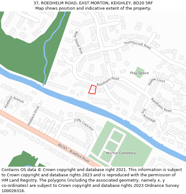 37, ROEDHELM ROAD, EAST MORTON, KEIGHLEY, BD20 5RF: Location map and indicative extent of plot