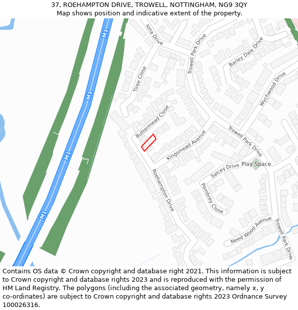 37, ROEHAMPTON DRIVE, TROWELL, NOTTINGHAM, NG9 3QY: Location map and indicative extent of plot