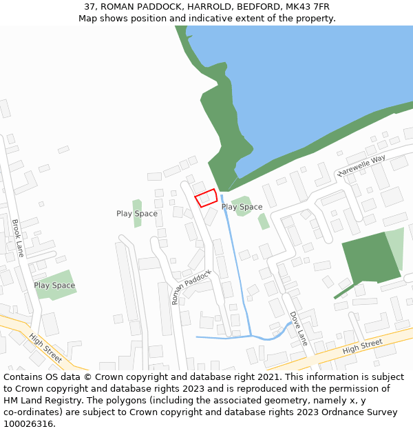 37, ROMAN PADDOCK, HARROLD, BEDFORD, MK43 7FR: Location map and indicative extent of plot