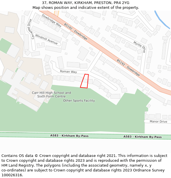 37, ROMAN WAY, KIRKHAM, PRESTON, PR4 2YG: Location map and indicative extent of plot