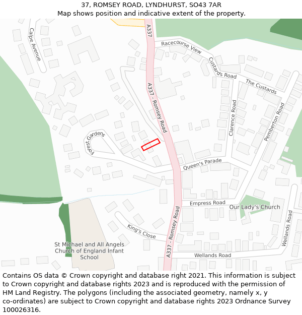 37, ROMSEY ROAD, LYNDHURST, SO43 7AR: Location map and indicative extent of plot