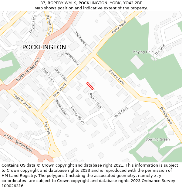 37, ROPERY WALK, POCKLINGTON, YORK, YO42 2BF: Location map and indicative extent of plot